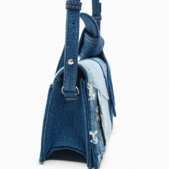 Zara patchwork denim mini city bag denim blue NWT - Picture 8 of 8